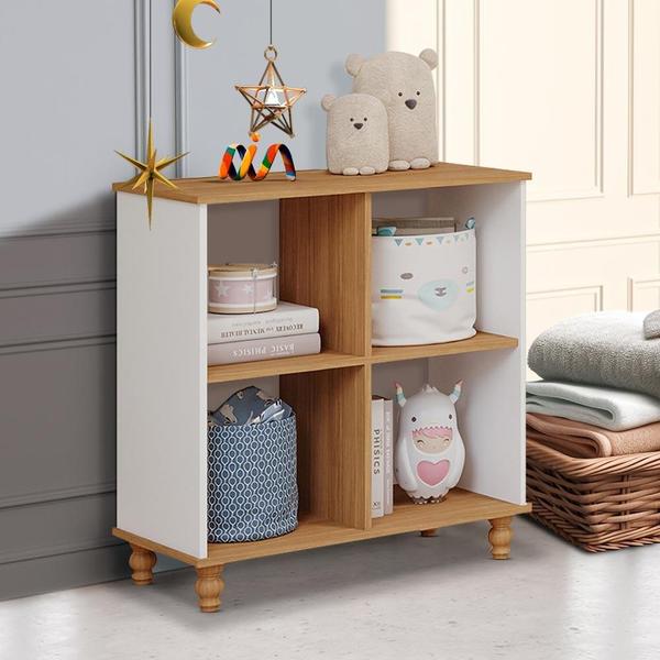 Imagem de Estante Organizadora Para Quarto Infantil 4 Nichos Branco Nature Conny Shop JM