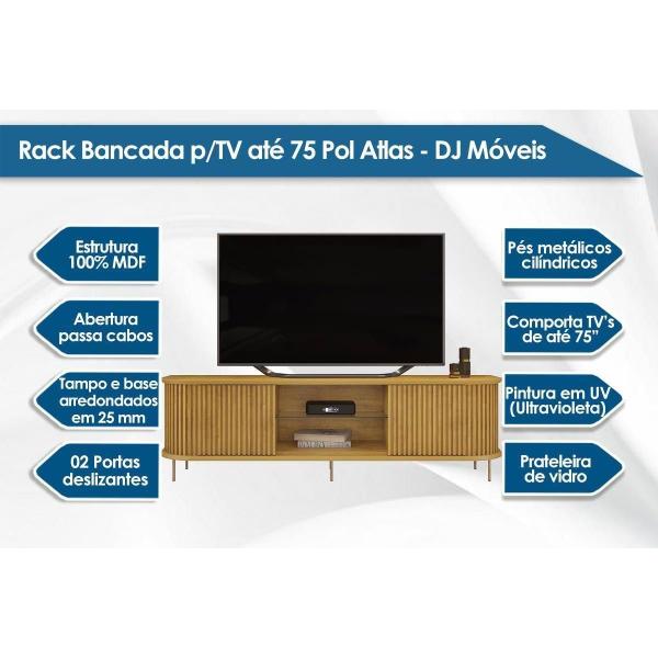 Imagem de Estante p/ Sala até 75 Pol Atlas Ripado c/ 2 Portas 218x62cm Cedro - DJ Móveis