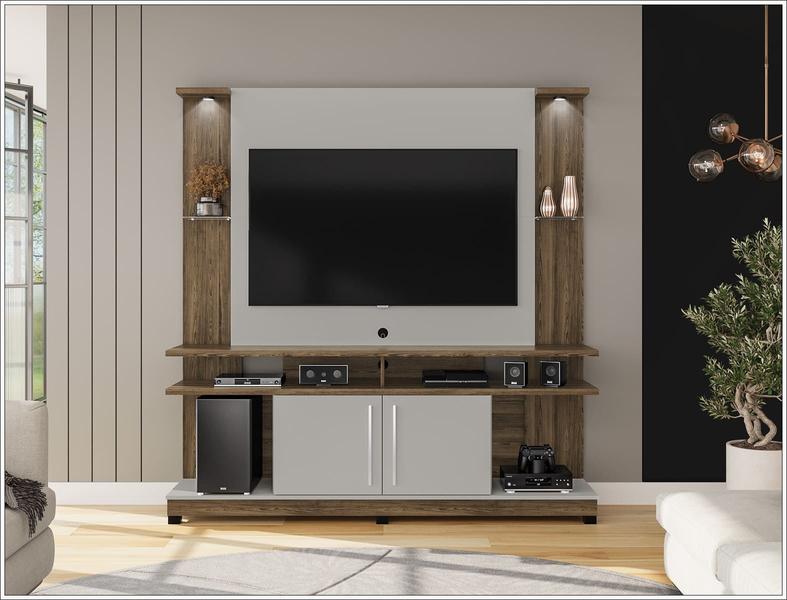 Imagem de Estante P/ TVs  55º Home York  C/Led Ipe Off White Bechara