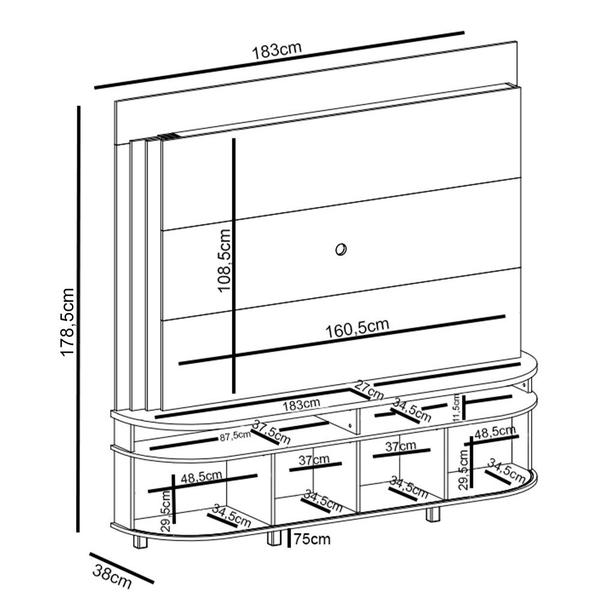 Imagem de Estante Painel de TV 65 Pol 183cm Ramona M01 Calacata/Off White - Mpozenato