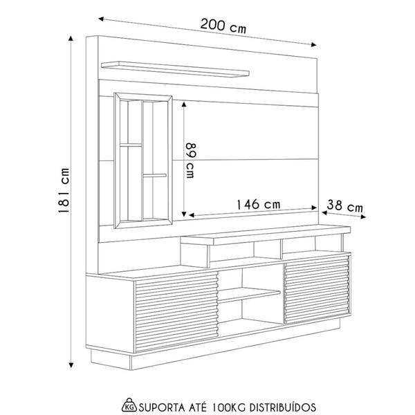 Imagem de Estante Painel Para TV 60 Pol com LED 200cm Dora L06 Nature/Off White - Mpozenato