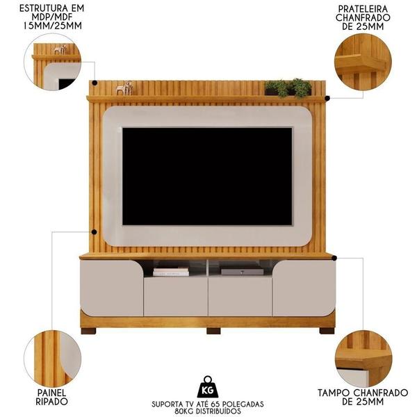 Imagem de Estante Painel Para Tv 65 Pol 182cm Ripado Vanie D04 Bali/cedro - Mpozenato