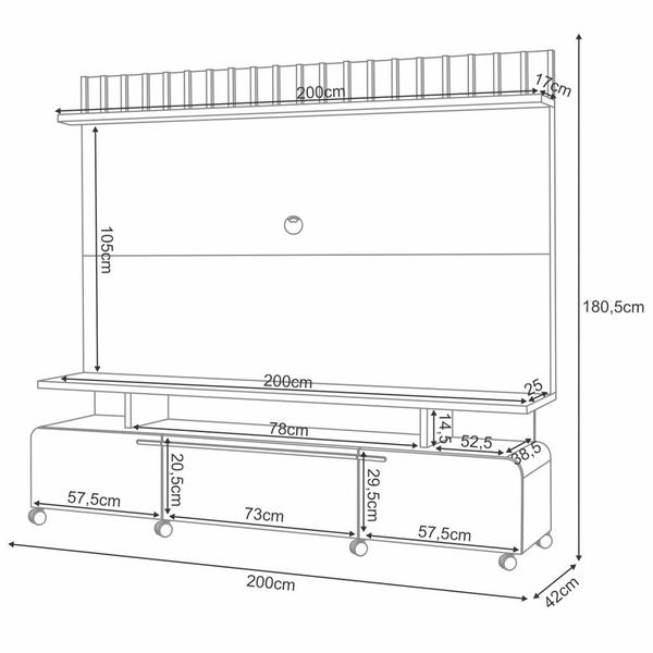 Imagem de Estante Painel Para TV 70 Pol 200cm Ripado Artist H01 Off White/Cinamomo - Mpozenato