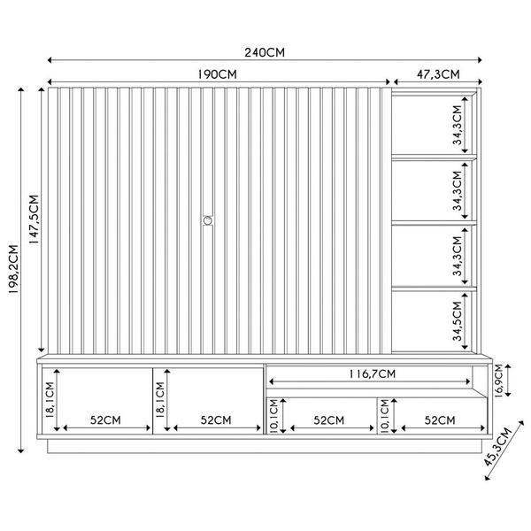 Imagem de Estante Painel para TV 82 Pol 240cm com LED Hawai C05 Amêndoa - Mpozenato