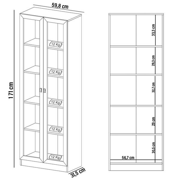 Imagem de Estante Para Escritório Home Office 2 Portas De Vidro 4 Prateleiras Cannes T01 Carvalho - Lyam Decor