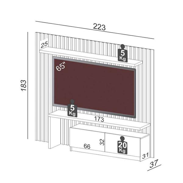 Imagem de Estante para Home Theater e TV até 65 Polegadas Kira com LED 2 PT Freijó e Off White