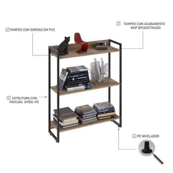 Imagem de Estante para Livro Industrial 3 Prateleiras 104cmx80cm