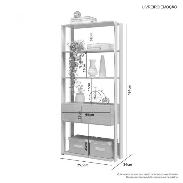 Imagem de Estante para Livros 1 Gaveta e 4 Prateleiras Emoção 183x75,5x34cm - JCM Movelaria