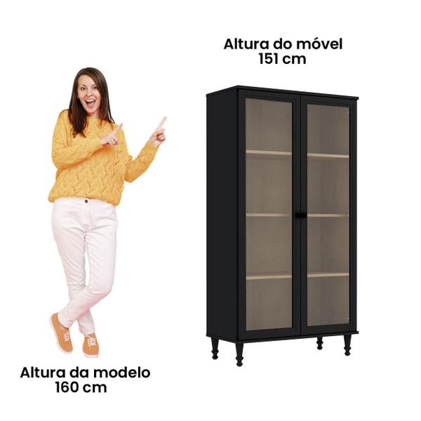 Imagem de Estante Para Livros 2 Portas Vidro Ditália C/Kit Luz E-957