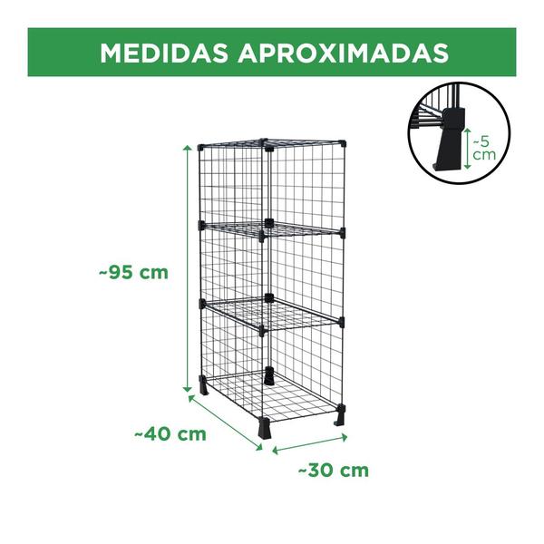 Imagem de Estante para Livros 3 Nichos Aço Aramado 40cm Profundidade Preto Prateleira Modular