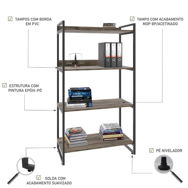 Imagem de Estante para Livros 4 Prateleiras Carvalho Dark 8392 - Compace