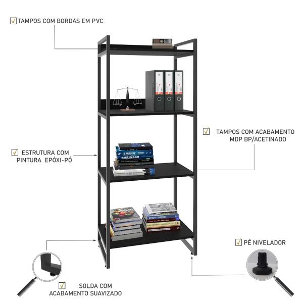 Imagem de Estante para Livros 4 Prateleiras ônix 8391 - Compace