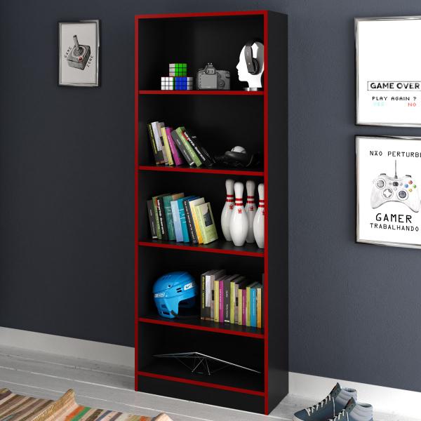 Imagem de Estante para Livros 4 Prateleiras Preto/Vermelho Me4141 - Tecno Mobili