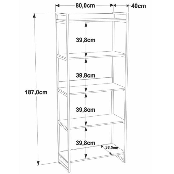 Imagem de Estante para Livros 5 Prateleiras Carvalho Dark 8394 - Compace