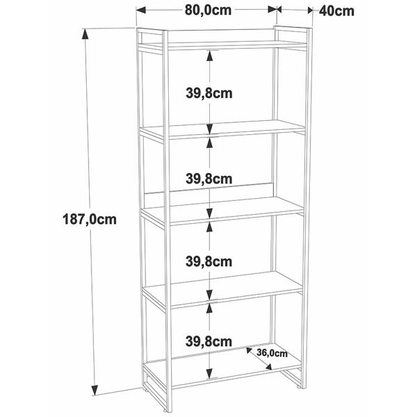 Imagem de Estante para Livros 5 Prateleiras Nogal 8394 - Compace