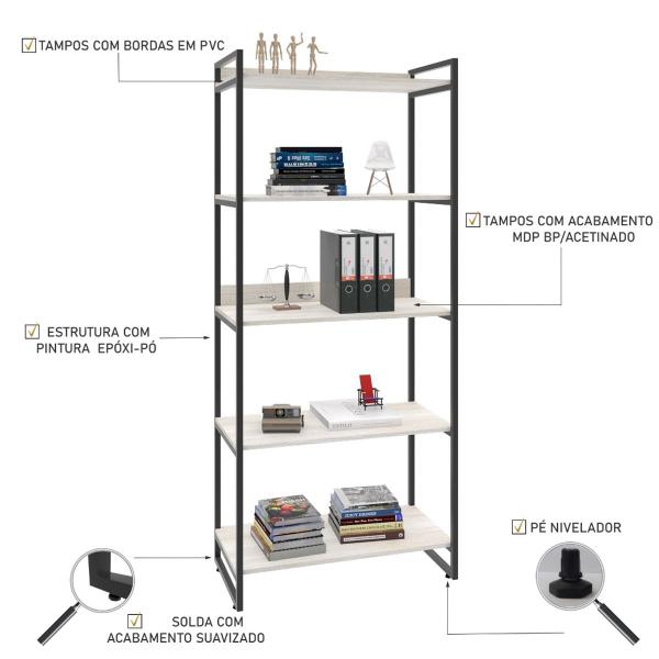 Imagem de Estante para Livros 5 Prateleiras Snow 8394  - Compace