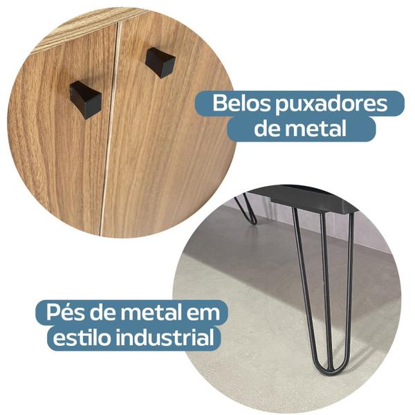 Imagem de Estante para Livros Alta com Pés de Metal Industrial 2 Portas 183cmx90cm