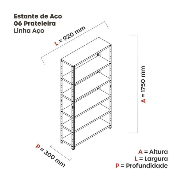 Imagem de Estante para Livros com Estrutura Metalica 6 Prateleiras