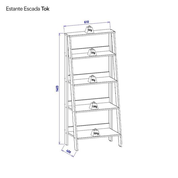 Imagem de Estante para Livros Escada 140cmx61cm 4 Prateleiras Tok Yescasa