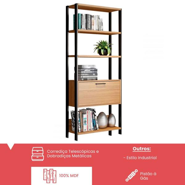 Imagem de Estante para Livros Home Office 100% Mdf 1 Porta Freijó/Preto - Panorama Móveis