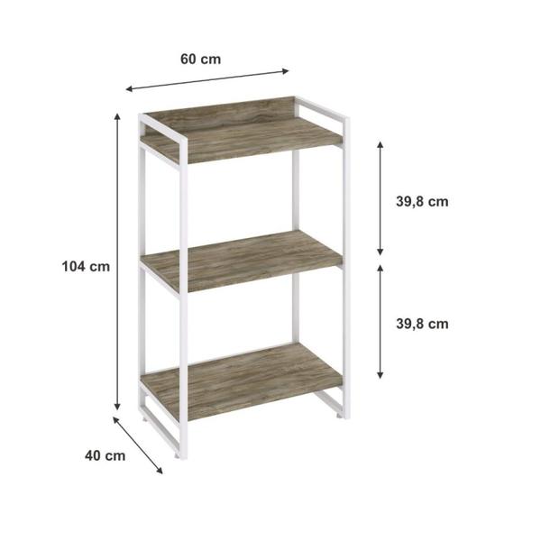 Imagem de Estante para Livros Industrial 104cmx60cm 3 Prateleiras Kuadra