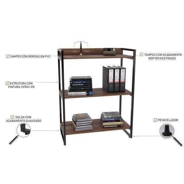 Imagem de Estante para Livros Industrial 104cmx80cm 3 Prateleiras Kuadra