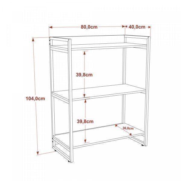 Imagem de Estante para Livros Industrial 104cmx80cm 3 Prateleiras Kuadra