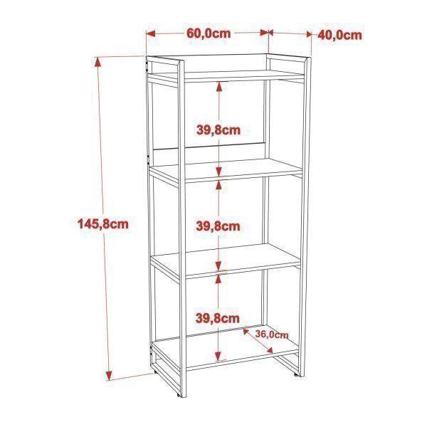 Imagem de Estante para Livros Industrial 145cmx60cm 4 Prateleiras Kuadra