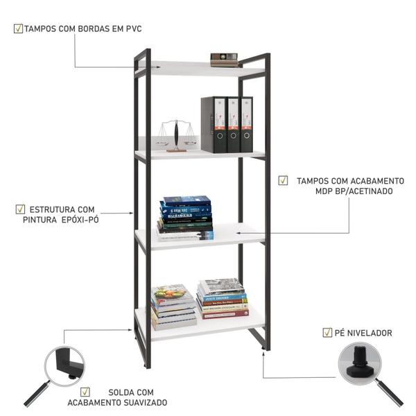 Imagem de Estante para Livros Industrial 145cmx60cm 4 Prateleiras Kuadra