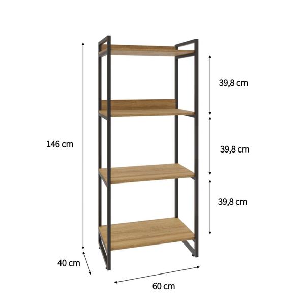 Imagem de Estante para Livros Industrial 145cmx60cm 4 Prateleiras Kuadra