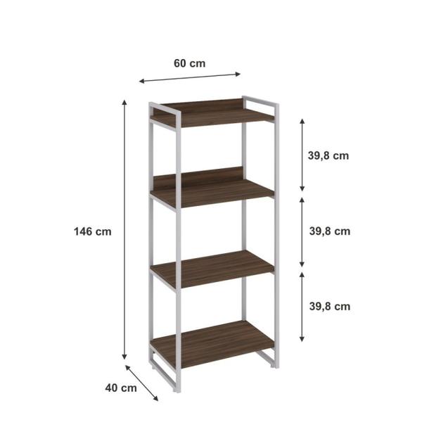 Imagem de Estante para Livros Industrial 145cmx60cm 4 Prateleiras Kuadra