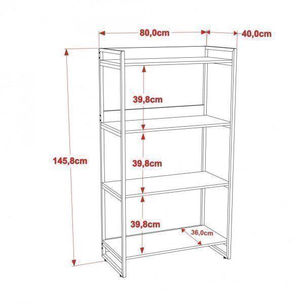 Imagem de Estante para Livros Industrial 145cmx80cm 4 Prateleiras Kuadra