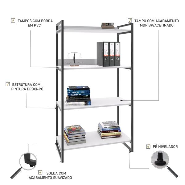 Imagem de Estante para Livros Industrial 145cmx80cm 4 Prateleiras Kuadra