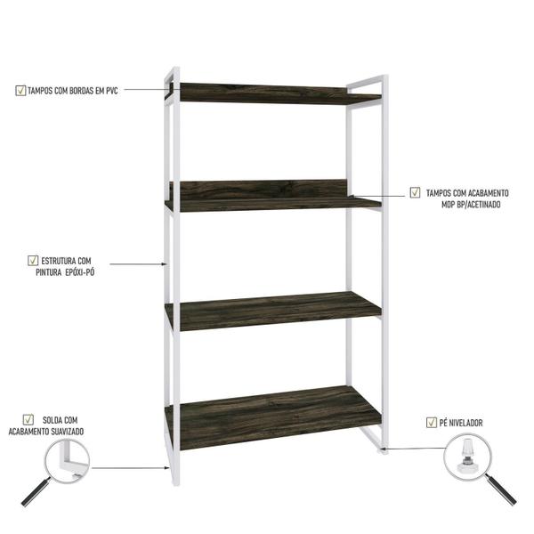 Imagem de Estante para Livros Industrial 145cmx80cm 4 Prateleiras Kuadra