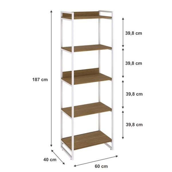 Imagem de Estante para Livros Industrial 187cmx60cm 5 Prateleiras Kuadra