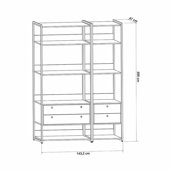 Imagem de Estante para Livros Industrial 4 Gavetas 5 Prateleiras 200cmx144cm