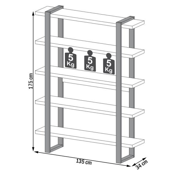 Imagem de Estante para Livros Industrial 5 Prateleiras 100% Mdf Freijó/Preto Fosco F10 - Pradel