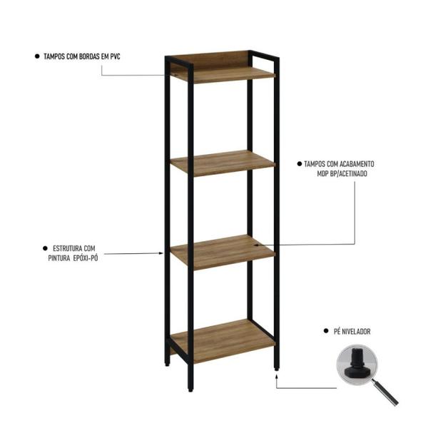 Imagem de Estante para Livros Industrial Aço Multiuso 4 Prateleiras 146cmx45cm Active Yescasa