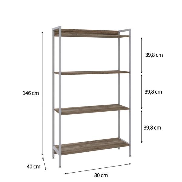 Imagem de Estante para Livros Industrial Aço Multiuso 4 Prateleiras 146cmx80cm Active Yescasa