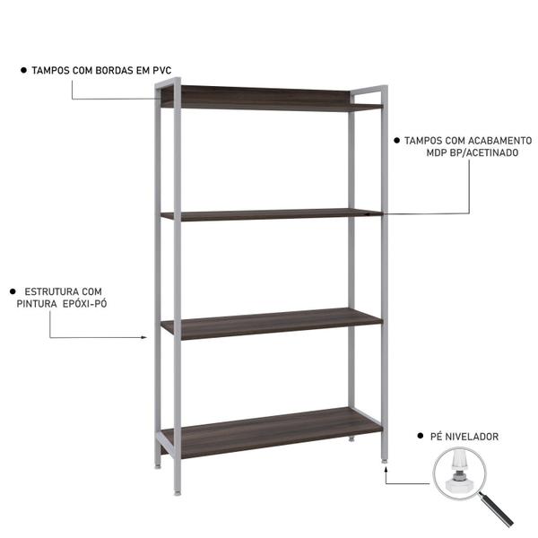 Imagem de Estante para Livros Industrial Aço Multiuso 4 Prateleiras 146cmx80cm Active Yescasa