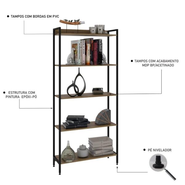 Imagem de Estante para Livros Industrial Aço Multiuso 5 Prateleiras 187cmx80cm Active Yescasa