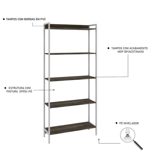 Imagem de Estante para Livros Industrial Aço Multiuso 5 Prateleiras 187cmx80cm Active Yescasa