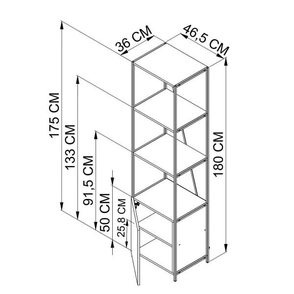 Imagem de Estante para Livros Industrial com Porta e 3 Prateleiras