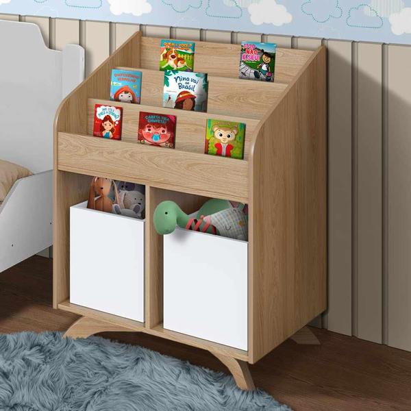 Imagem de Estante Para Livros Infantil Aveiro Oak Com 2 Cubos Brancos Beka Shop Jm