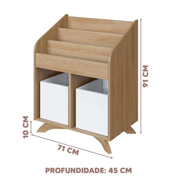 Imagem de Estante Para Livros Infantil Aveiro Oak Com 2 Cubos Brancos Beka Shop Jm