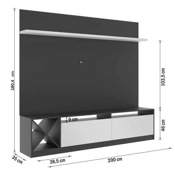 Imagem de Estante para TV Até 50 Polegadas 2 Portas Grafite/Branco - Quiditá Móveis