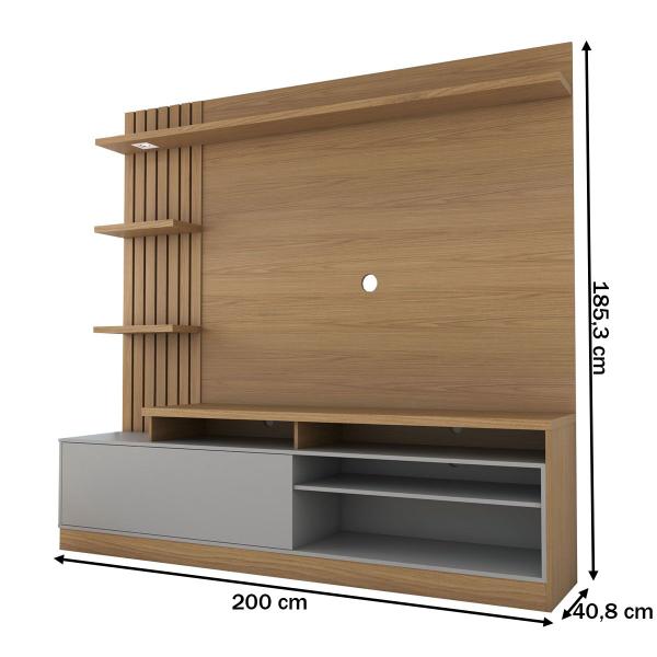 Imagem de Estante para TV Até 65 Polegadas Escandinávia 1 Porta com Led Freijó/Cinza Fosco - Panorama Móveis