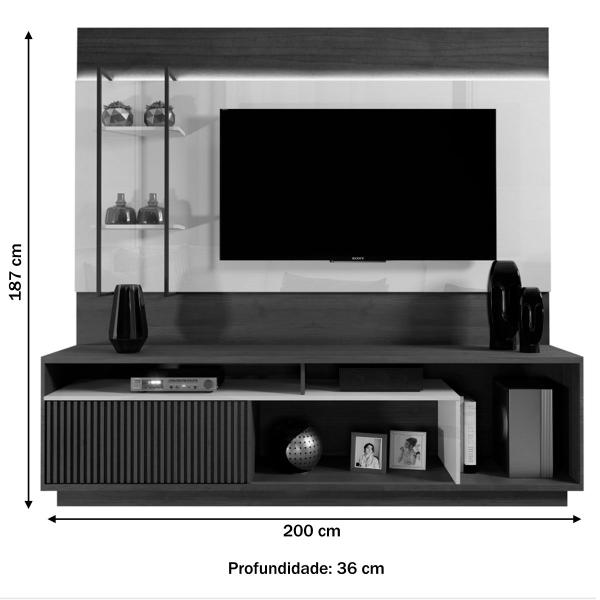 Imagem de Estante para TV Até 65 Polegadas Granada1 Porta 2 Prateleiras com Led Naturalle/Platinum - Mavaular