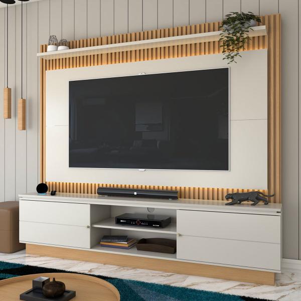 Imagem de Estante para TV Até 75 Polegadas Cine 2 Portas com Led Hanover/Off White - Panorama Móveis