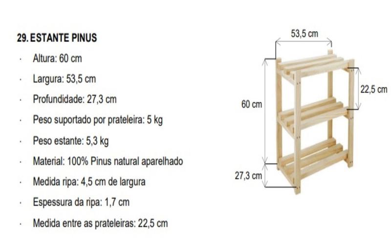 Imagem de Estante Pinus cor natural 3 Prateleiras Multiuso